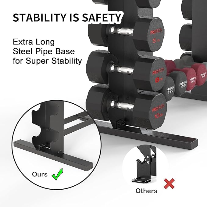 PROIRON Dumbbell Rack Stand for Home Gym, Upgraded Stable Weight Rack, 4-Tier Dumbbell Rack Stand Only Holder for Dumbbells, Free Weights, 450LB Capacity Heavy-Duty Compact Storage Organizer