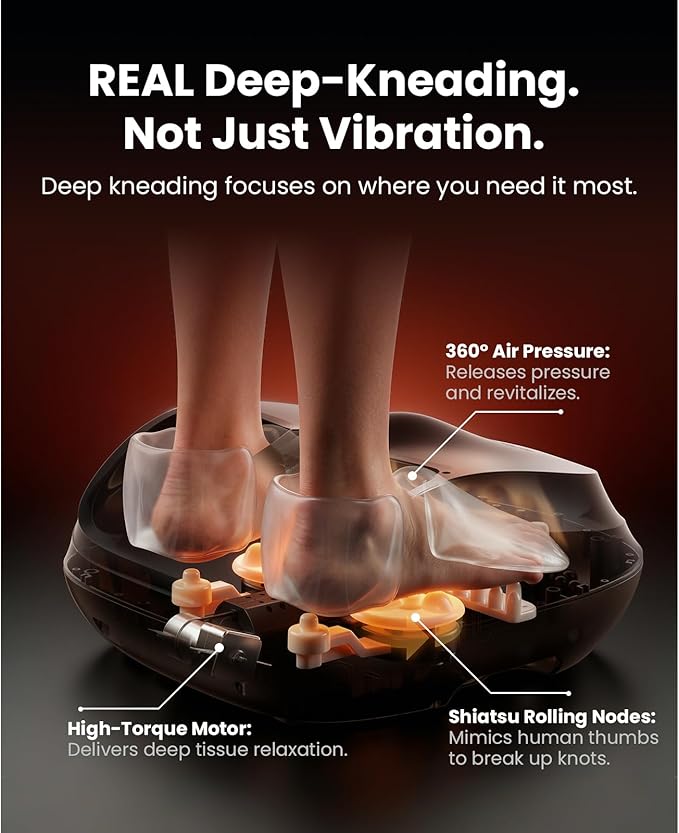 BOB AND BRAD Shiatsu Foot Massager with Heat and Remote,FSA Eligible HSA Deep Kneading Electric Feet Massager for Plantar Fasciitis, Fits US Size 12