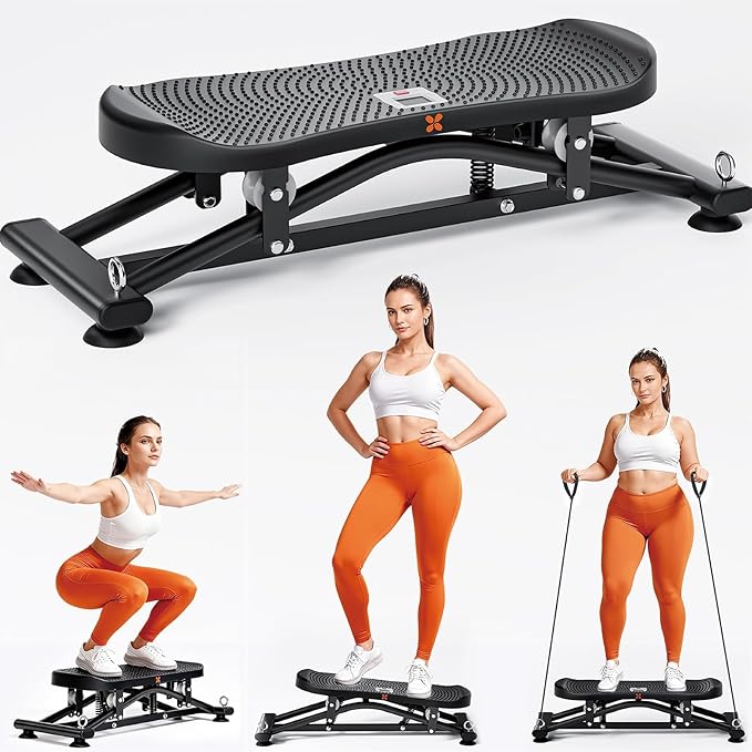 Balance Board for Adults, Rocking Stepper with Resistance Bands, Portable Wobble Board with LCD Monitor, 300 lbs Capacity Ski Trainer for Full Body Workout at Home Gym