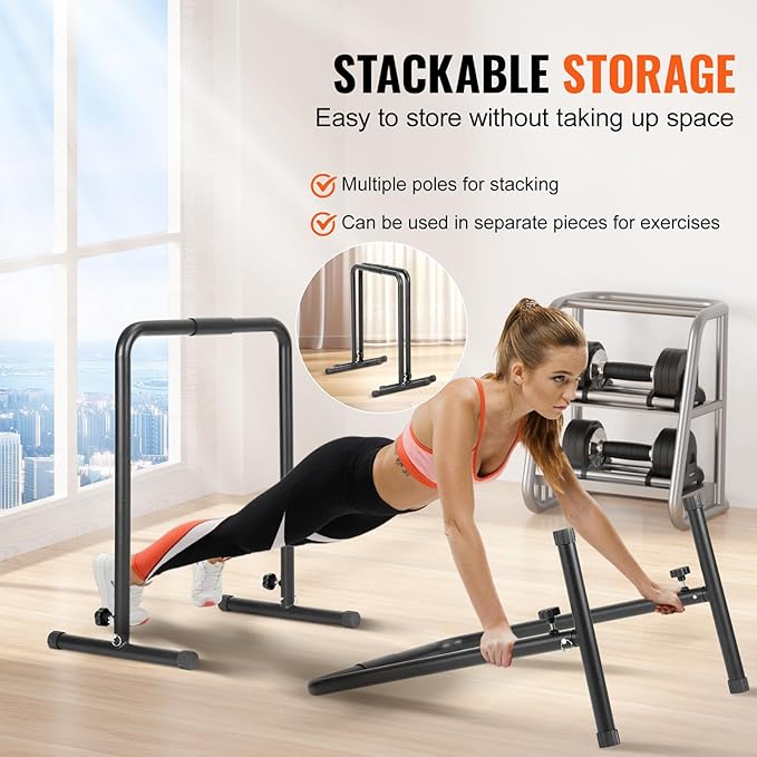 Happybuy Dip Bars, 440 lbs Capacity, Heavy-Duty Adjustable Height Dip Stand for Fitness Workouts, Stabilizer Parallette Push-Up Stand, Parallel Bars for Strength Training at Home Gym