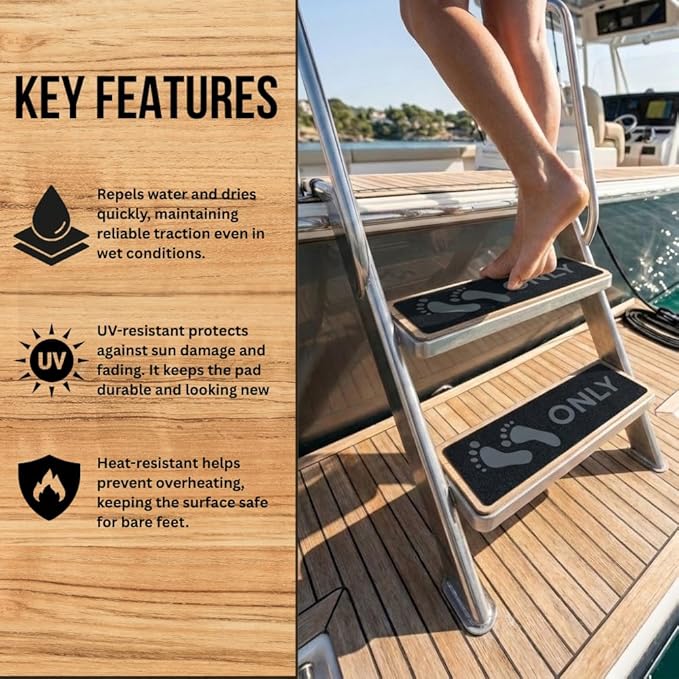 Naked Feet Only Step Pads Non-Slip EVA Foam Step Pad for Boat Gunwales & Ladders, 6mm Brushed Marine Grade Anti-Skid Adhesive Pads (Pair) SeaDek Technology - Black/Army Camo