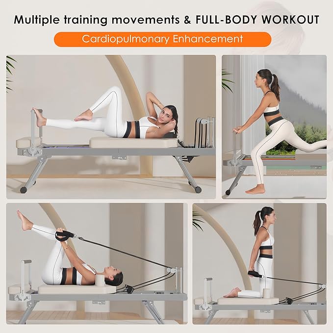 soges Foldable Pilates Reformer Machine for Home Gym, Pilates Workout Equipment for Beginner, Cardio Fitness High Strength Rebounder