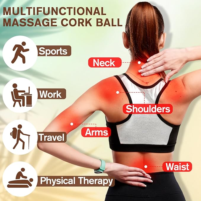 20 Pcs Cork Massage Ball 2 Inch Solid Hard Myofascial Release Yoga Ball for Back Foot Neck Pain Therapy Portable Tissue Muscle Release Tool for Home Office Travel
