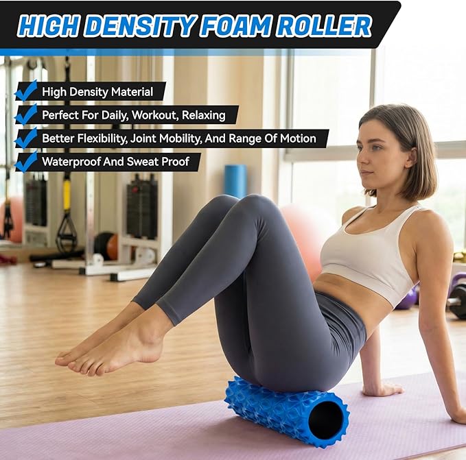 Foam Roller for Deep Tissue Massager, 15" High Density Exercise Patented Roller for Muscle Massage and Myofascial Trigger Point Release Back Roller Improves Mobility (Blue)