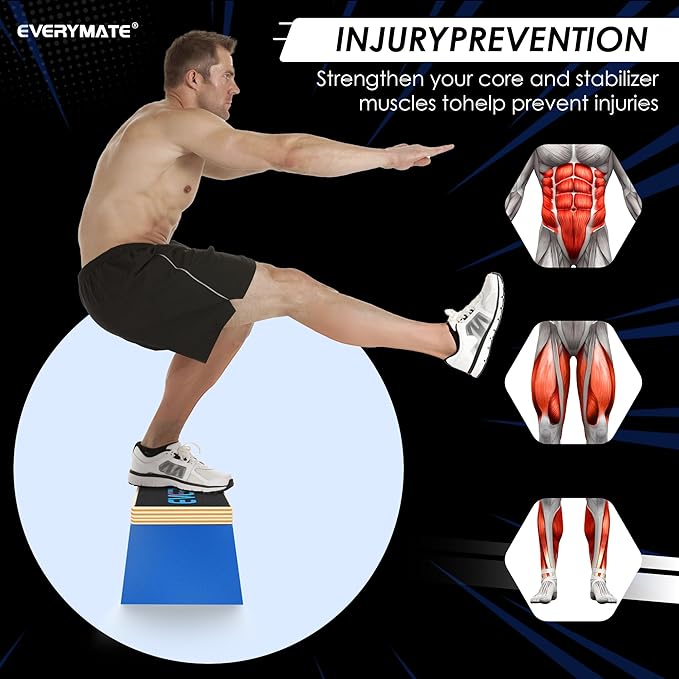 EVERYMATE Squat Block Athletic Balance Trainer for Stretching, Fitness, and Physical Therapy, Improve Balance, Stability, and Athletic Performance, Home Gym and Personal Training Equipment