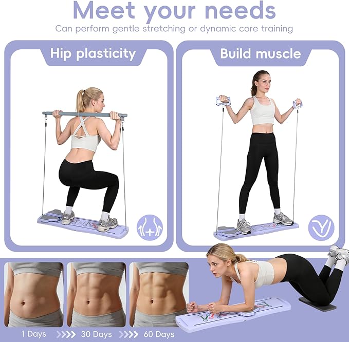 Pilates Board, Foldable Pilates Reformer for Home, Multifunctional Abdominal Trainer, Pilates Machine for Home Workout, Non Slip Lightweight Core Trainer for Plank Crunch Push Up