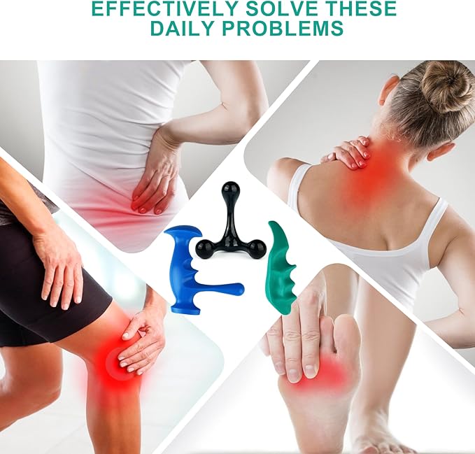 Massage Tool Set, Trigger Point Massage Tool Kit with Thumb Saver, Deep Tissue Manual Back Massager, Pressure Point & Muscle Knot Remover for Neck, Back, Shoulders, Legs