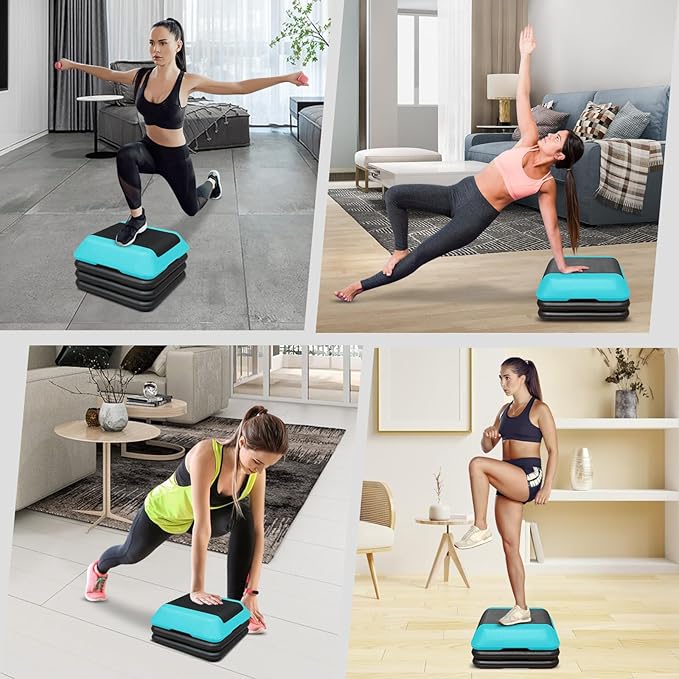 Height-Adjustable Step Aerobics Platform Fitness Equipment Stepper Trainer Exercise Step Platform with 4 Riser Green