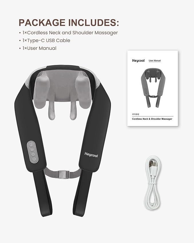 Cordless Neck and Shoulder Massager with Heat, Shiatsu Neck Back Massager Deep Tissue, 3 Massage Intensity & 2 Heating Area, Gifts for Women, Men