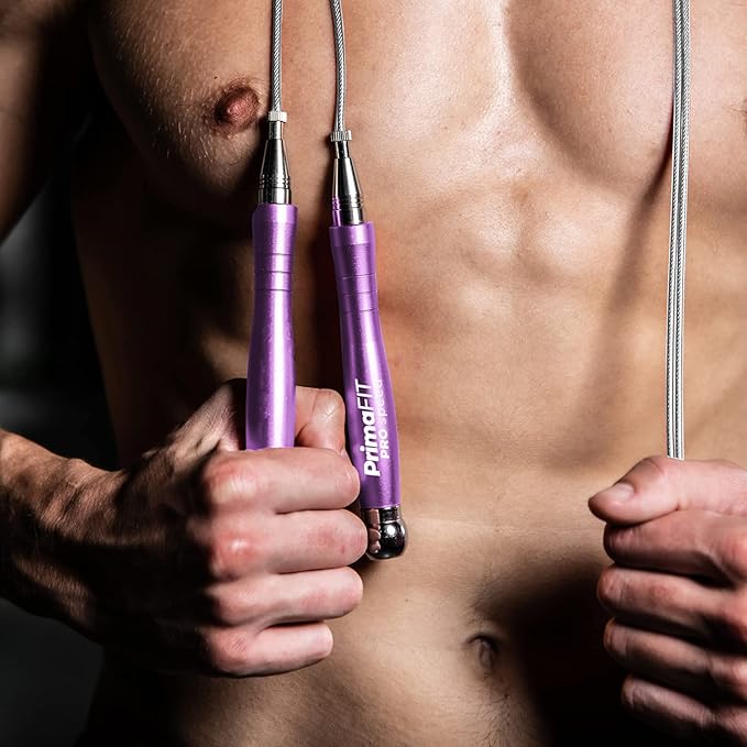 PrimaFIT Jump Rope Pro Speed Skipping Rope Adjustable Adult Jumping Rope Weighted Aluminium Handles for Double Dutch Boxing Workout Crossfit Exercise Fitness Spare Cable Weights Protectors Carry Bag