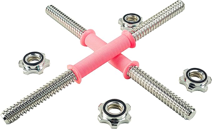 12.6/14.2/15.7inch(30/35/40cm)Pink Threaded Dumbbell Durable Rubber Handles/Adjustable Dumbbell Bar Handles - Fit 1 inch Standard Weight Plate - Weightlifting Accessories - Sold in Pair