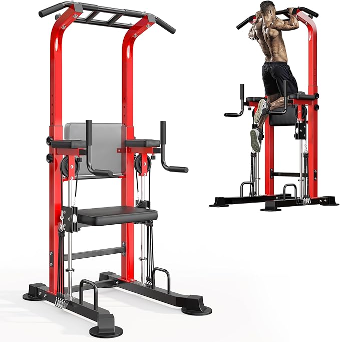 SogesHome Power Tower Pull Up Bar and Dip Station, Multi-Function Free Standing Pull Ups, Adjustable Height Dip Bar Strength Training Workout Equipment, Pull Up Stand Workout for Home Gym Exercise Equipment