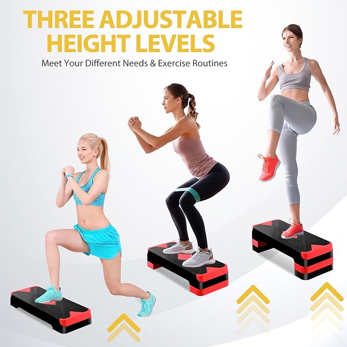 ZENY 26.5 inch Aerobic Step Platform with 4 Step Risers, Height Adjustable Exercise Stepper for Home Gym Workouts, 400 lbs Capacity