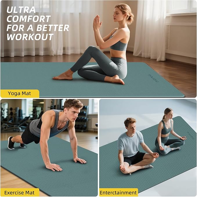 Extra Long Wide Yoga Mat 76"x33"x2/5 Inch - Non Slip Thick Exercise Mat for Home Gym, Yoga, Pilates & Workouts
