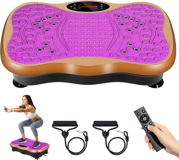Himaly Vibration Plate Machine, Vibration Fitness Trainer with Bluetooth Speaker, 5 Program Modes, 2 Resistance Bands, Home Exercise Equipment for Fitness Body Toning