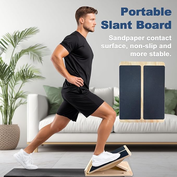 Adjustable Foot Incline Wooden Slant Board For Calf Stretching,440lb Capacity, Balance Velour Stretcher Ankle Stretch Knee Leg Boards Squats Wedge Exercise Fitness Equipment（sland &Balance Board)