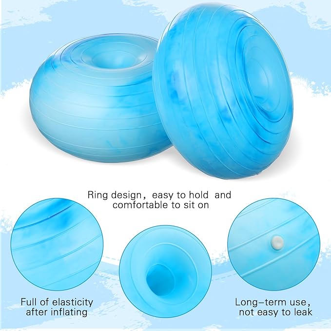 Libima 4 Pcs Flexible Seating for Classroom Inflatable Yoga Ball Chairs with Pump Donut Exercise Ball Chair Cushion Seat for Balance and Stability Training Home Office Gym Workout