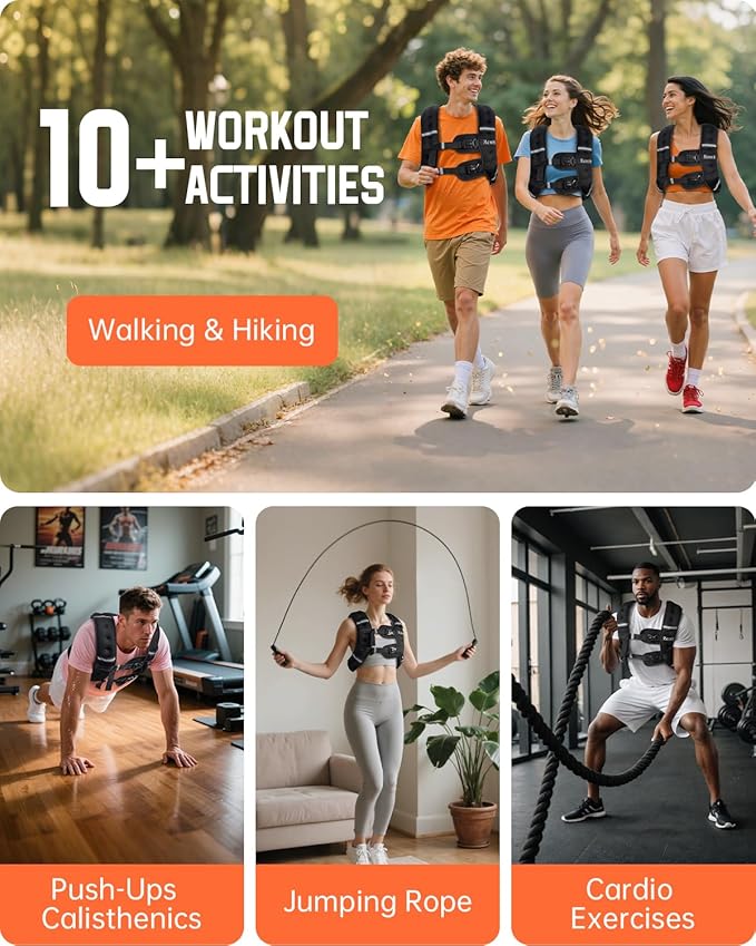 Renoj Weighted Vest for Women Men: Available in 6lb/8lb/10lb/11lb/12lb/14lb/16lb/20lb Fixed Weights for Walking, Running, Training, Exercise, Weight Loss - With Reflective Strips and Storage Pocket