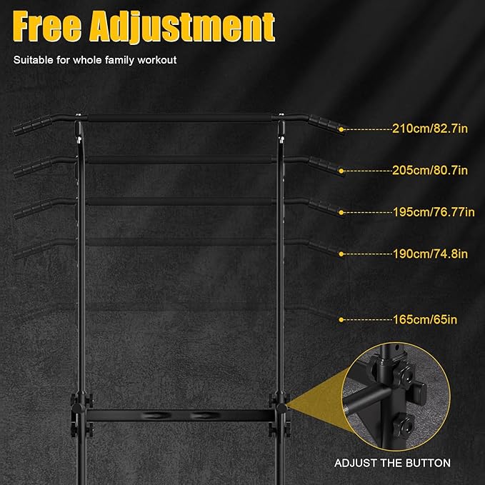 Power Tower Pull Up Bar, Workout Dip Station for Home Gym, Portable Pull-up Bar Station Station with 10 Gears Adjustment, Strength Training Fitness Equipment, Bearing 330LBS Black