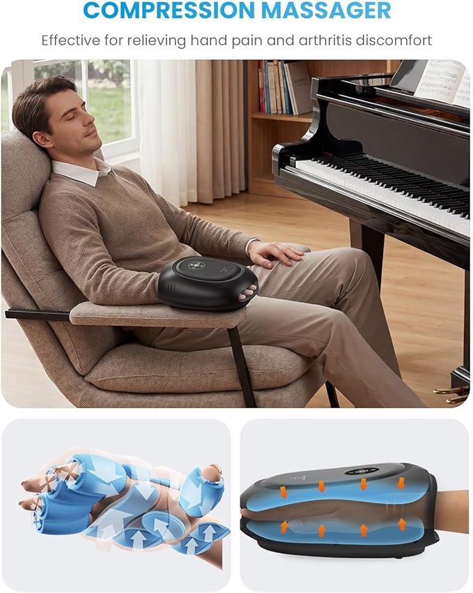 COMFIER Smart Hand Massager Machine,APP Control,Hand Massage with Heat and Compression,Massager for Arthristis,Carpal Tunnel,Hand Wrist Finger Massager,3 Heat Levels&3 Intensities,Gifts for Women,Men