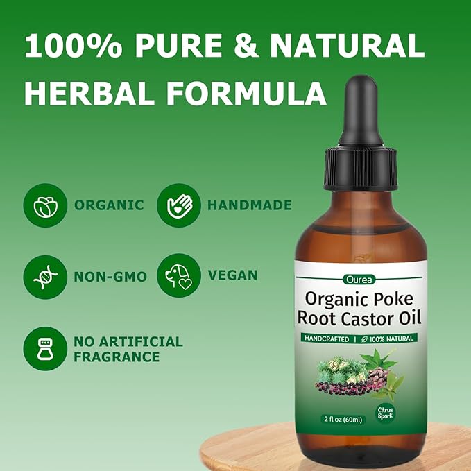 Organic Poke Root Castor Oil, Natural Lymphatic Support Massage Oil, Soothing Relief for Cysts, Boils, Breast, Fibroids, Swollen Lymph Nodes & Joint, Deep Tissue Drops – 2 Fl Oz, Citrus Spark