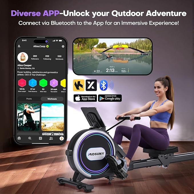 Rowing Machines for Home, 16/32-Level Adjustable Resistance, Magnetic Rowing Machine with App Supported, 350/400 LB Weight Capacity, Upgraded Dual Slide Rails with LCD Data Display Screen