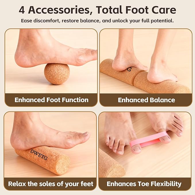 Cork Yoga Balance Board with Blocks and Resistance Bands, Non-Slip Yoga Balance Trainer for Pilates, Fitness, Stability, Core Strength and Flexibility Training for Home and Studio