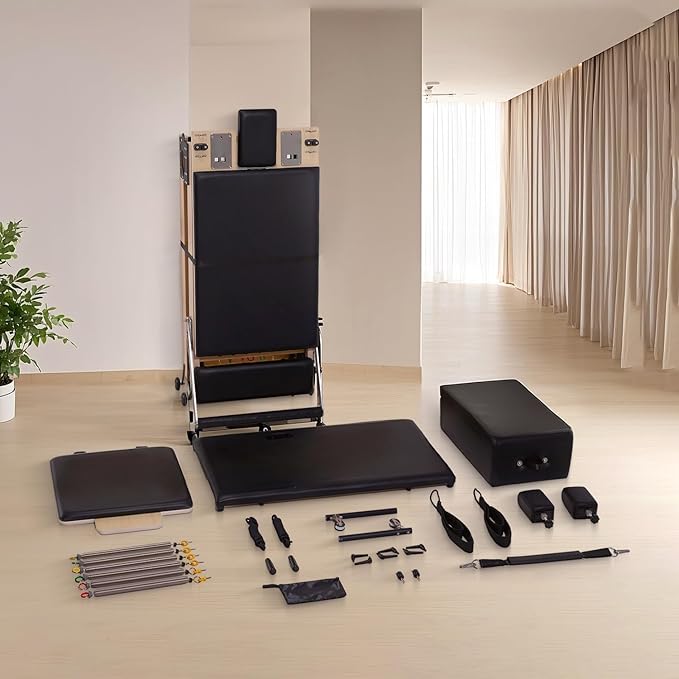 Foldable Pilates Reformer & Equipment - Pilates Reformer Workout Machine for Home Gym with Reformer Accessories, Reformer Box, Padded Jump Board - Up to 300 lbs Weight Capacity