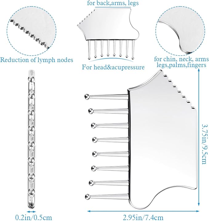 Stainless Steel Scalp Handheld Head Massage Comb Massager Metal Guasha Scraping Tool Multi-Functional Guasha Scraping Comb for Head Neck Shoulders Legs Arms