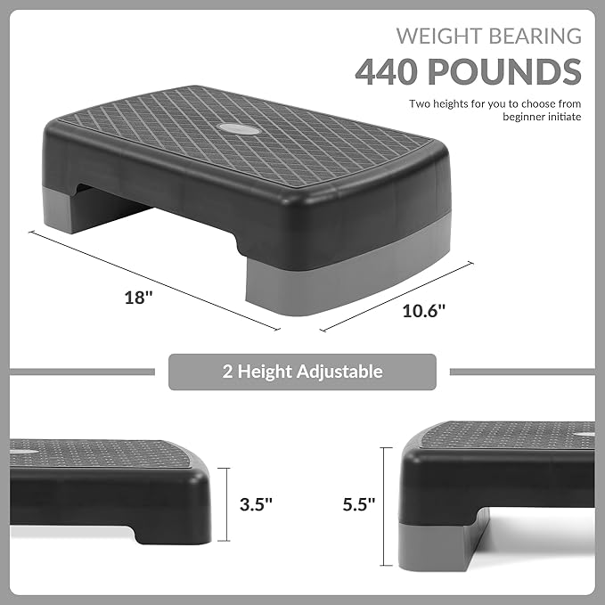 Fitvids 18" Aerobic Step Platform, Workout Stepper with Adjustable 2 Stackable Risers 3" 5.5" for Home Gym Small Space, Exercise Step, Multiple Option