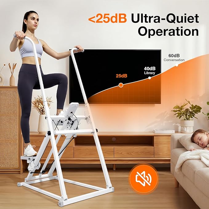 Foldable Stair Stepper Machine with Handles - Adjustable Stepper for Home Cardio, Low Impact Workout Equipment for Legs, Glutes & Weight Loss - Compact Stepping Machine, Easy Assembly White