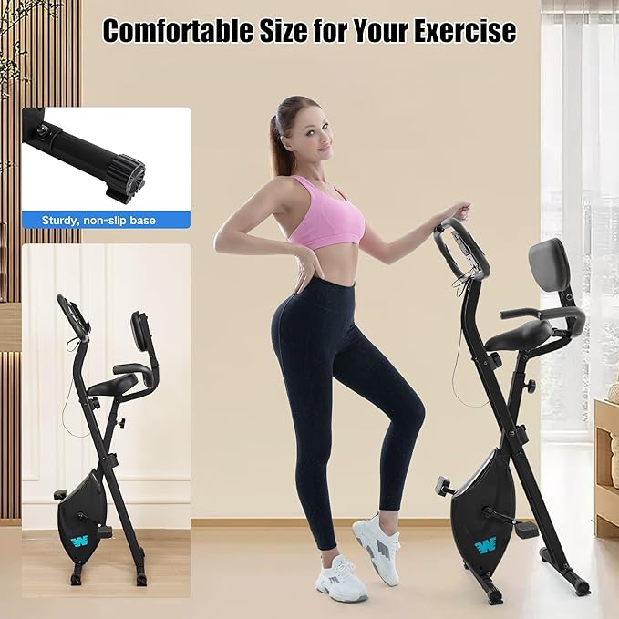 BARWING Stationary Exercise Bike for Home Workout, 5 IN 1 Foldable Indoor Cycling Bike for Seniors, 350LB Capacity, 16-Level Magnetic Resistance, Seat Backrest Adjustments