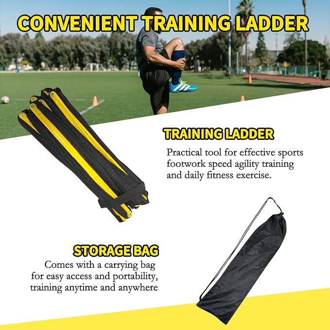 Agility Ladder Speed Training Equipment 16FT 12 Rung Footwork Sports Agility Speed Ladder for Football Basketball Baseball with Carry Bag