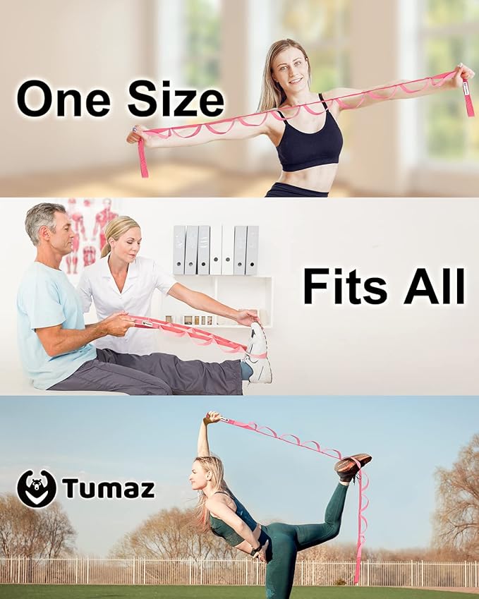 Tumaz Stretching Strap - 10 Loops & Non-Elastic Yoga Strap - Perfect Home Workout Stretch Strap for Physical Therapy, Yoga, Pilates, Flexibility