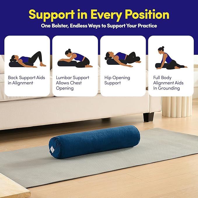 Meditation Cushion Bolster Pillow for Restorative Yoga – Supportive Cushion for Meditation, Pilates, and Relaxation – Filled with Buckwheat Hulls - Removable Cover