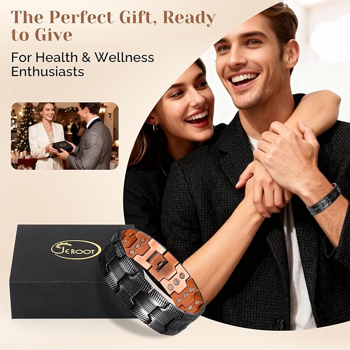 JEROOT Men's 99.99% Pure Copper Magnetic Bracelet, 3500 Gauss Magnets Adjustable with Sizing Tool