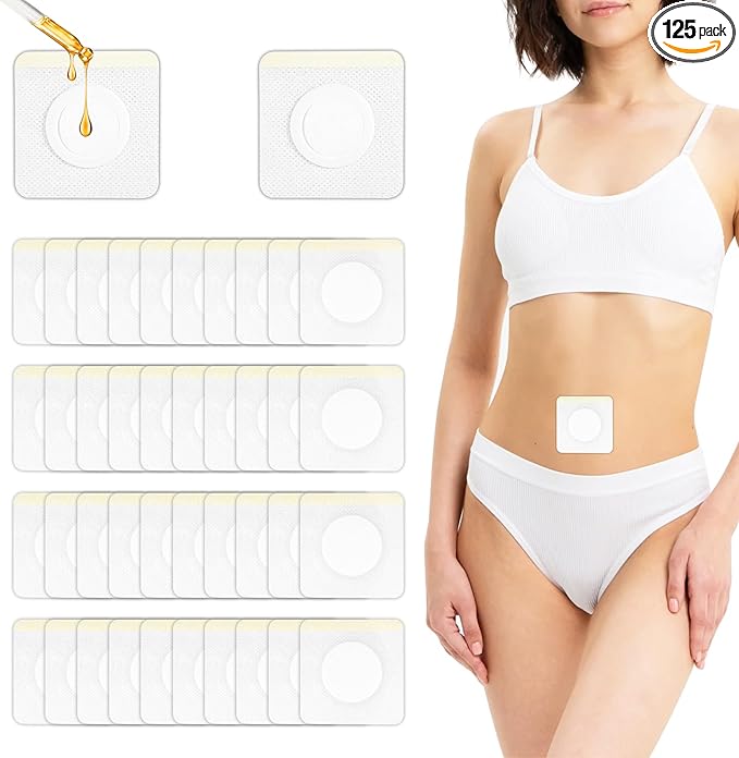 125 Pcs Castor Oil Patches for Belly Button, Self-Adhesive Disposable Castor Oil Pack Wrap with Cotton, Highly Absorbent Core, Breathable and Soft (Patch Only (Oil Not Included))