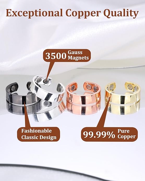 BioMag Copper Rings for Women, 99.99% Pure Copper Magnetic Rings Thumb Rings for Lymphatic Drainage, Adjustable Jewelry Gifts for Women