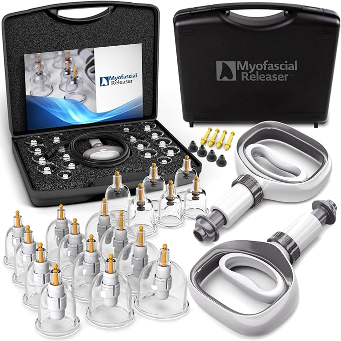 Myofascial Releaser Professional Cupping Therapy Set - 18 Multi-Sized Vacuum Cups with Two Hand Pumps and Detailed Cupping Book - Massage Cupping Set for Massage Therapists