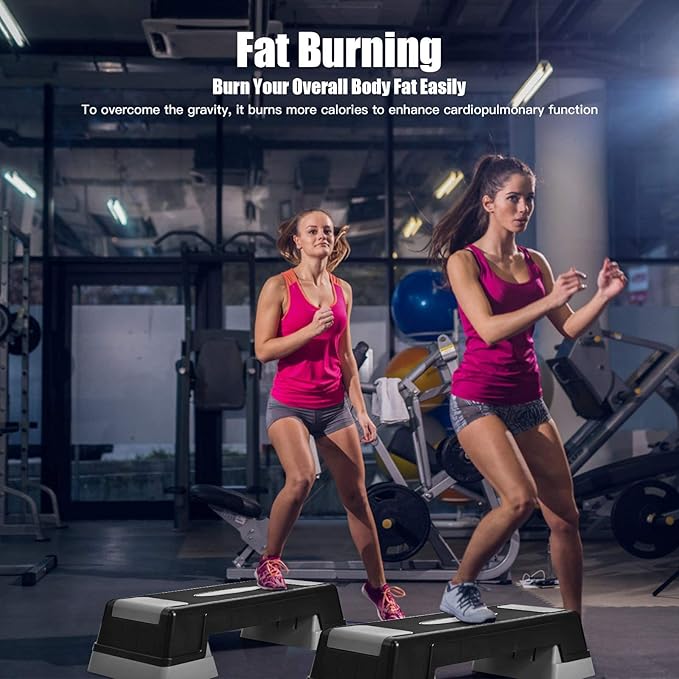 Happytools 28'' Aerobic Stepper, 5’’ 7’’ 9’’ Levels Height Adjustable Fitness Step Trainer, Exercise Step Platform w/Risers & Non-Slip Foot Pads for Home Gym Cardio Strength Training