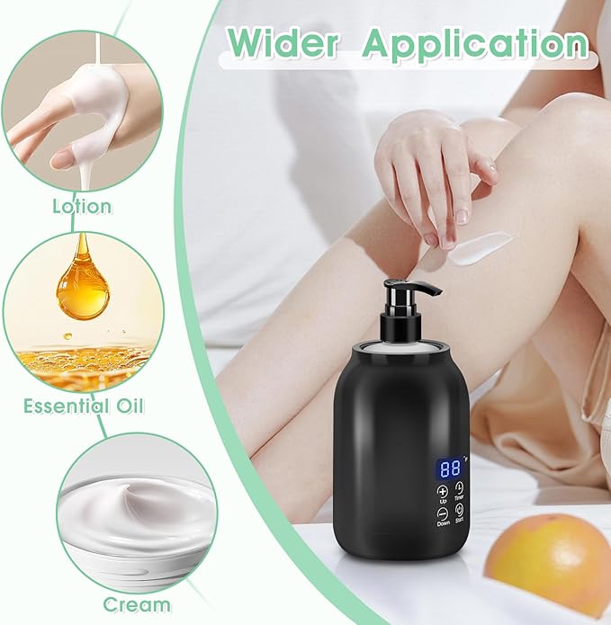 Gugxiom Massage Oil Warmer, LED Display Single Bottle Pro Massage Heater, Temperature Control Oil Heater for Massage with 2 Oil Bottle Dispenser, for Lotion Cream (US Plug)