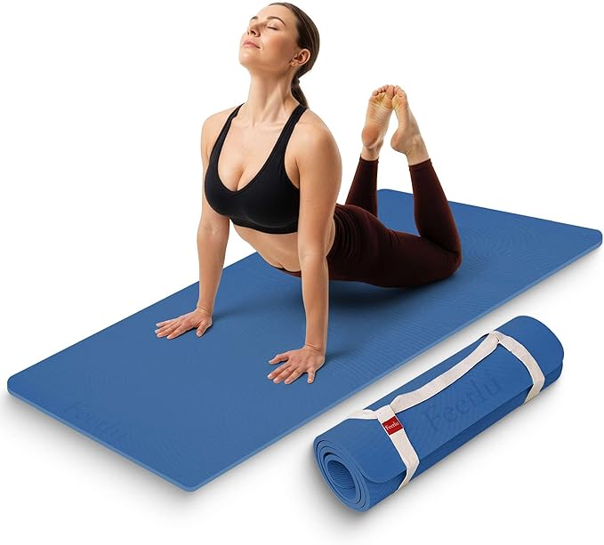 Extra Thick 12mm Exercise Mat – Non-Slip, Joint-Friendly & Cushioned Fitness Mat for Yoga, Pilates & Floor Workouts – Durable, Supportive & Includes Feetlu Classic Strap