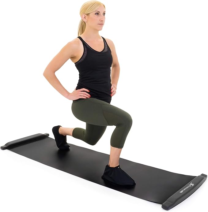 ProsourceFit Slide Board Mat for Exercise 6’ with End Stops, Booties & Carrying Bag for Low-Impact Indoor Home Workouts and Sports Training