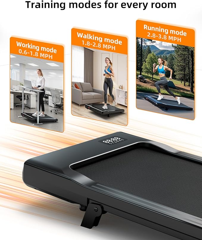 DeerRun Under Desk Walking Pad Treadmill for Home & Office, 6% Manual Incline, 2.5 HP, 0.6–3.8 MPH Walking Speed, 300 lb Capacity, App & Remote Control