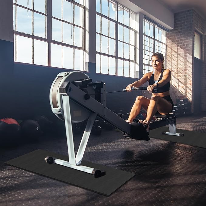 2PCS Fitness Equipment Mats and Floor Protector, Non-Slip Mat Rowing, Rowing Machine Bike Mat for Carpet & Hardwood Floors, Exercise Bike Mats (Two Pieces:36 * 12 inch)
