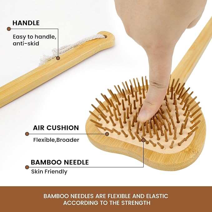 15.75" Heart-Shaped Bamboo Back Scratcher with Airbag Cushion – Elastic & Gentle on Skin, Relieves Itching & Massages Back, Shoulders, Legs, Suitable for Women ,Men & Adults (A-Pure Wood Color)