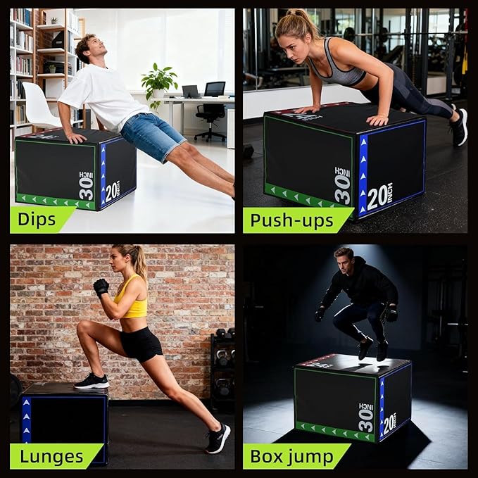 OLIXIS 3-in-1 Plyo Jumping Exercise Box Home Gym Workout Trainer, Non-Slip Multi-Use Cushioned Plyometric Jump Box for Conditioning, Strength Training