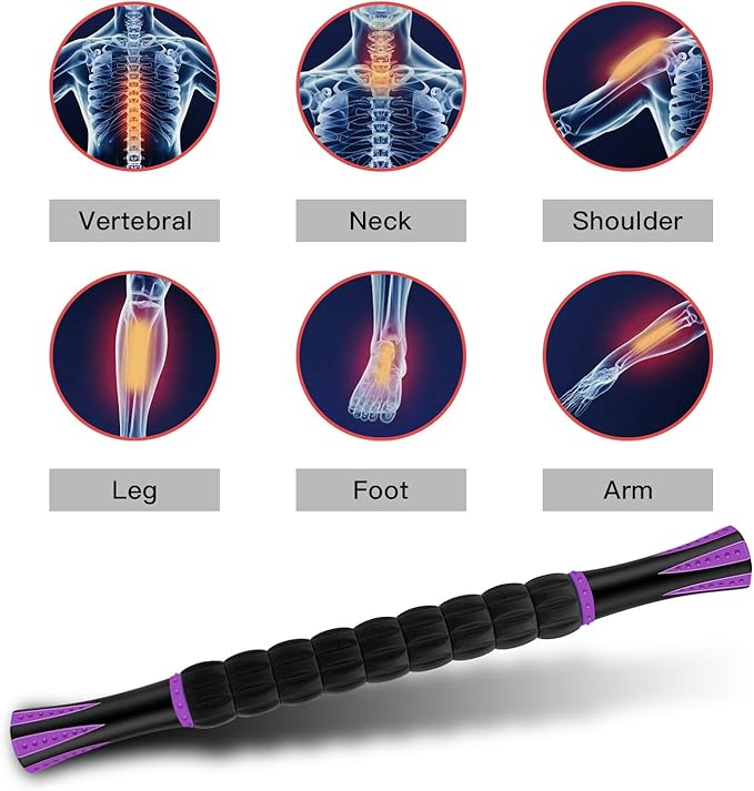 Muscle Roller Massage Roller Stick- Deep Tissue Fascia Blaster for Myofascial Pain Relief, Lymphatic Drainage & Body Sculpting, Handheld Physical Therapy & Recovery Tool (Purple Black-18 inch)