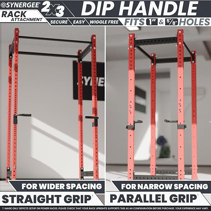 Synergee Dip Handles for Power and Squat Racks. Dip Stand Compatible with 2x2, 2x3, and 3x3 Racks. Dip Bars for Tricep Dips, Bodyweight Training, and Upper Body Workouts