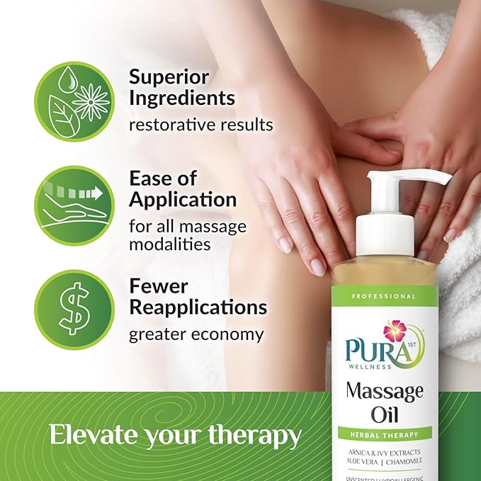 Herbal Therapy 8 Fl oz Massage Oil, Aloe Vera, Professional, Massage Therapy, Deep Tissue, Unscented, Hypoallergenic, Natural Ingredients, Skin Hydrating, Moisturizing, Muscle Relief